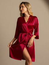 [Wine] SilkSilky-UK 3/4 Sleeve Women's Dressing Gown 003