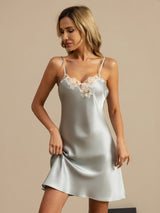 [Light Blue] SilkSilky-UK Spaghetti Strap V Neck Nightdress 003