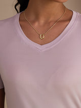 [Lavender] SilkSilky-UK Short Sleeve V Neck Women's T-Shirt 004