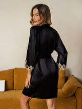 [Black] SilkSilky-UK 3/4 Sleeve Women's Dressing Gown 002