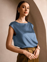 [Real Teal] SilkSilky-UK Cap Sleeve Round Neck Women's T-Shirt 001