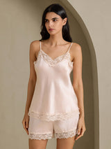 [Pink] SilkSilky-UK Spaghetti Strap V Neck Camisole Set 001
