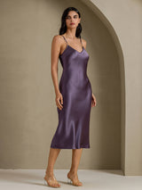 [Purple Gray] SilkSilky-UK Spaghetti Strap V Neck Dress 001