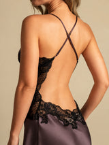 [Dark Brown] SilkSilky-UK Spaghetti Strap V Neck Nightdress 005