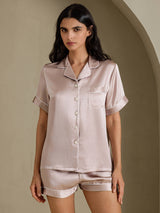 [Shadow Gray] SilkSilky-UK Short Sleeve Lapel Collar Women's Pyjamas 001
