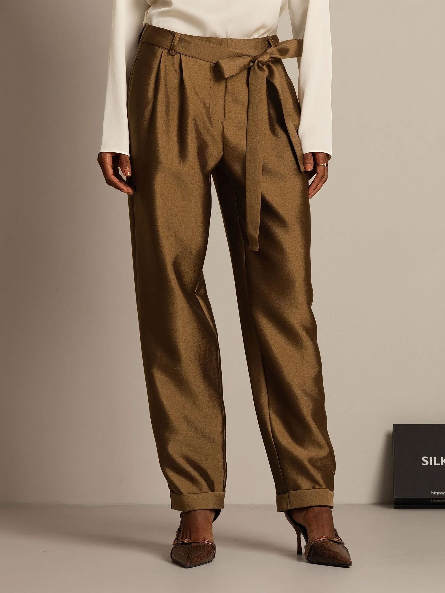 [Bronze] SilkSilky-UK 32Momme Silk-Wool Blend Womens Pants 007,