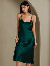 [Dark Green] SilkSilky-UK Spaghetti Strap V Neck Dress 003