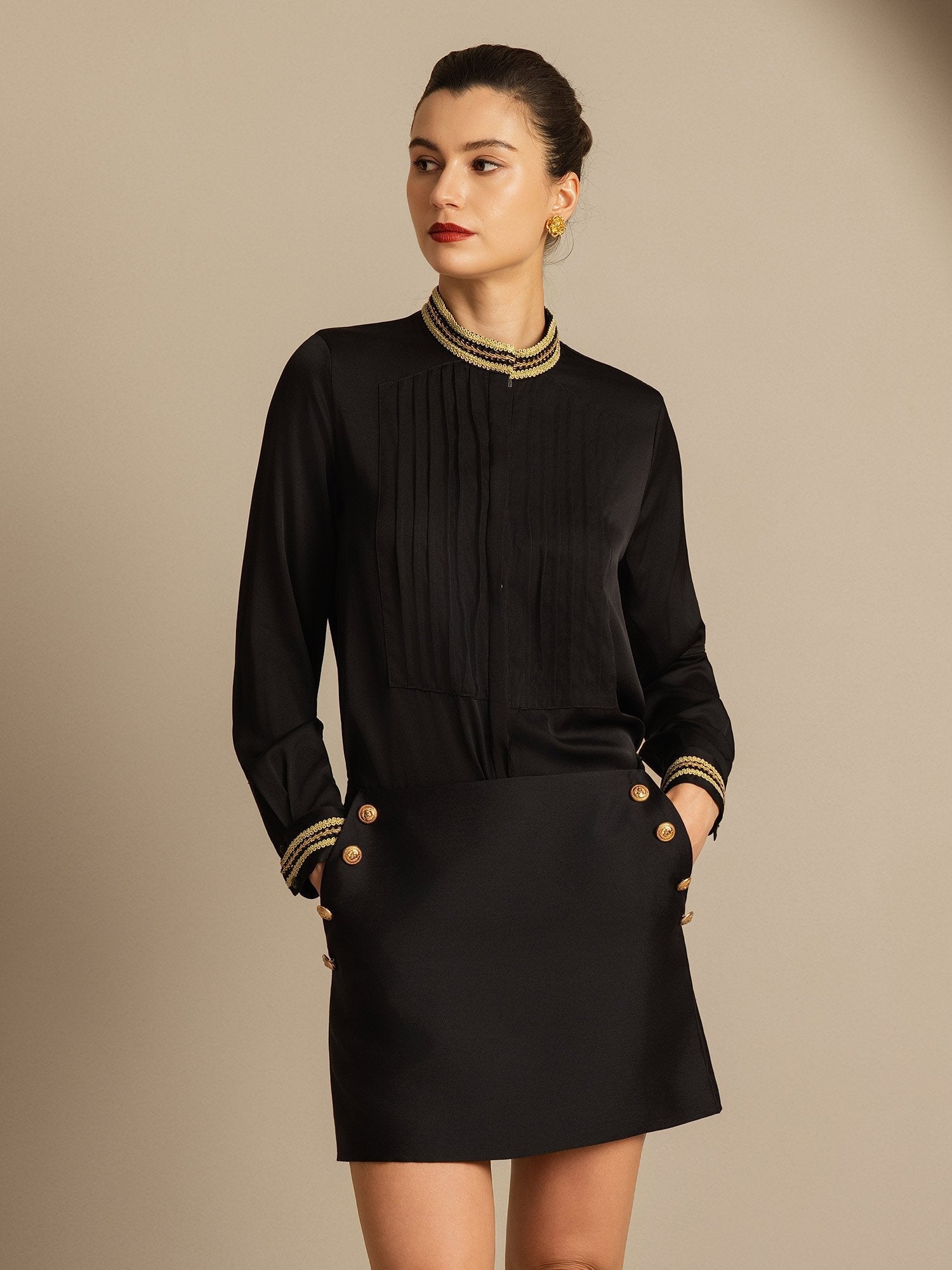 [Black] SilkSilky-UK 32Momme Silk-Wool Blend Skirt 008,