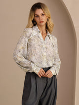 [Sage Blossom] SilkSilky-UK Long Sleeve Lapel Collar Blouse 003