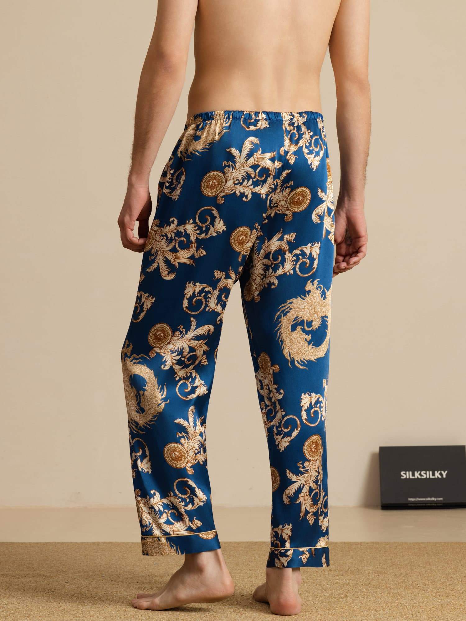 [Navy Dragon] SilkSilky-UK Men's Sleep Shorts 002