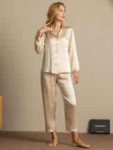 [Champagne] SilkSilky-UK Long Sleeve Lapel Collar Women's Pyjamas 004