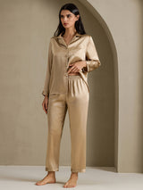 [Champagne Gold] SilkSilky-UK Long Sleeve Lapel Collar Women's Pyjamas 001