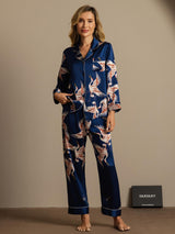 [Dark Blue] SilkSilky-UK Long Sleeve Lapel Collar Women's Pyjamas 007