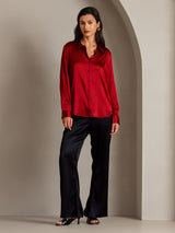 [Red] SilkSilky-UK Long Sleeve Lapel Collar Women's Shirt 005