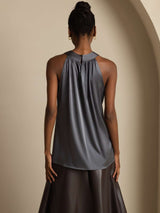 [Dark Gray] SilkSilky-UK Sleeveless Halter Women's T-Shirt 002