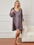 SilkSilky UK 3/4 Sleeve Nightgown&Robe Set PurpleGray 002