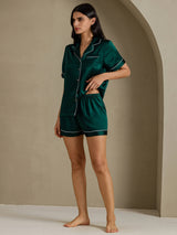 [Dark Green] SilkSilky-UK Short Sleeve Lapel Collar Women's Pyjamas 008