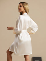 [White] SilkSilky-UK 3/4 Sleeve Women's Dressing Gown 002