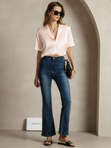 [Pink] SilkSilky-UK 19Momme Silk Notched Neck Women's Shirt 007