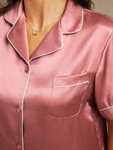 [Pale Mauve] SilkSilky-UK Short Sleeve Lapel Collar Women's Pyjamas 005