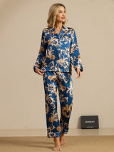 [Navy Dragon] SilkSilky-UK Long Sleeve Lapel Collar Women's Pyjamas 004