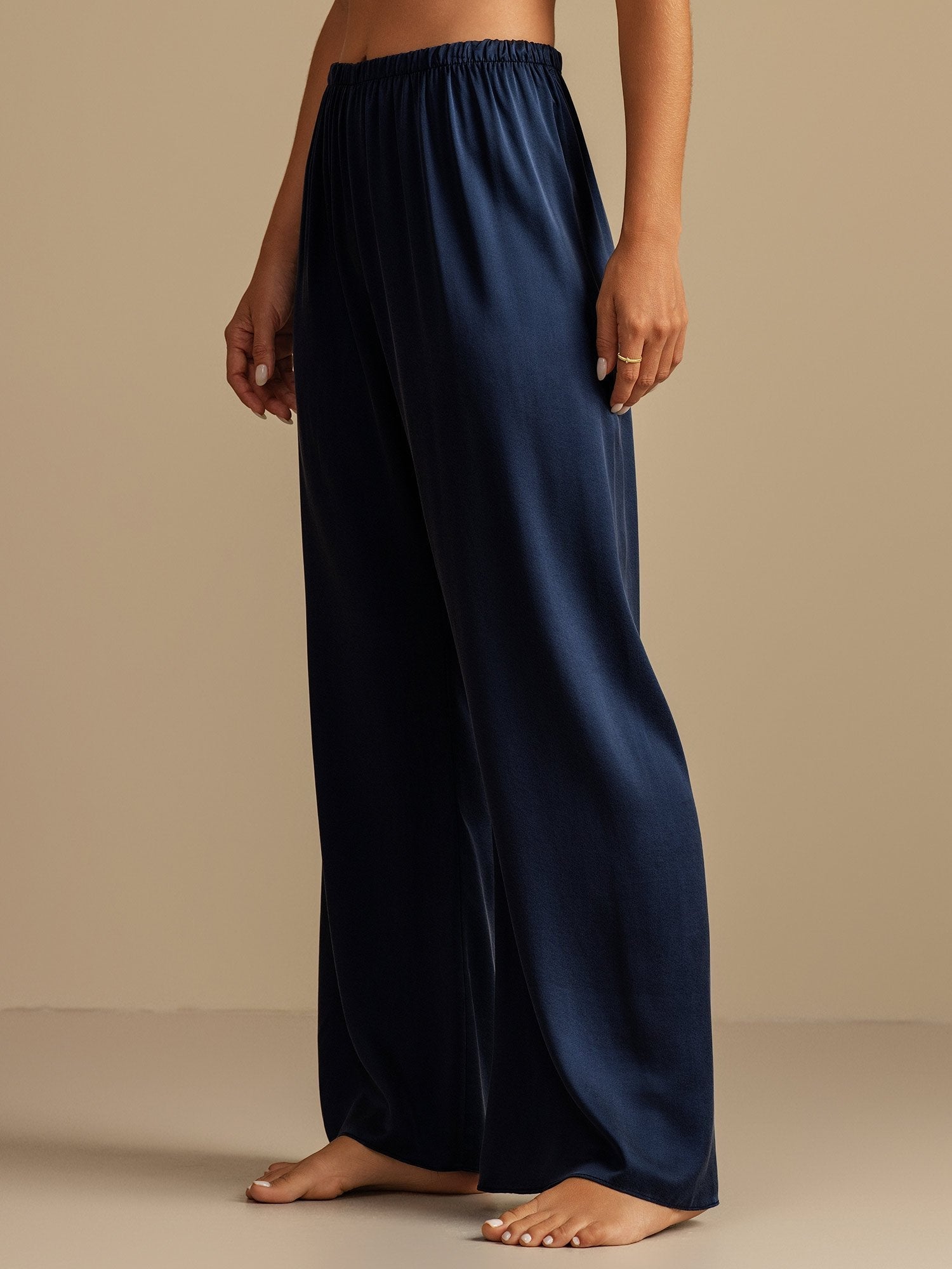 [Dark Blue] SilkSilky-UK 19Momme Washable Silk Womens Sleep Bottoms 007,