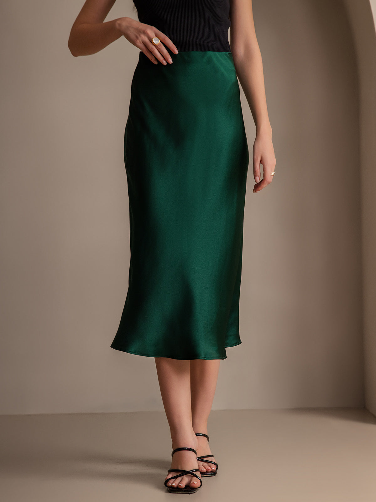 SilkSilky-UK 19Momme Pure Silk Skirt DarkGreen 001