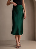 SilkSilky-UK 19Momme Pure Silk Skirt DarkGreen 001