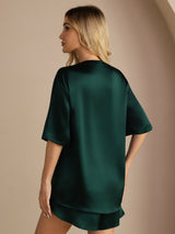 [Dark Green] SilkSilky-UK Short Sleeve Round Neck Women's Pyjamas 006