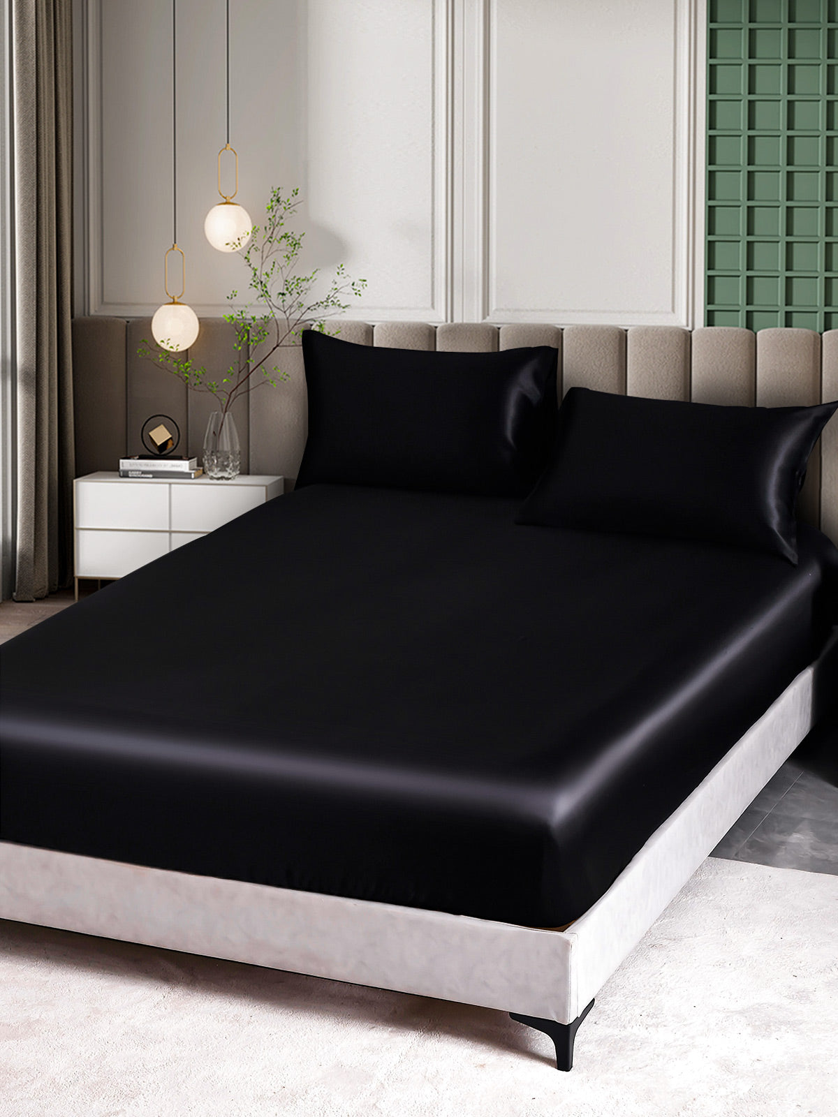 [Black] SilkSilky-UK 25Momme Bed Linen Set 001
