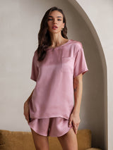 [Pale Mauve] SilkSilky-UK Short Sleeve Round Neck Women's Pyjamas 004