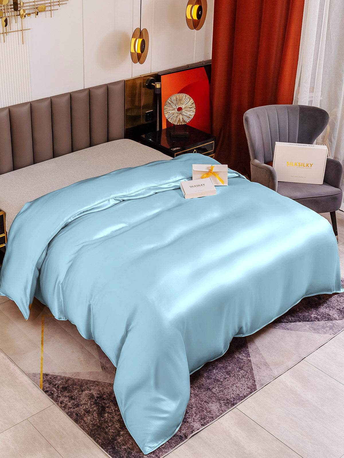 [Light Blue] SilkSilky-UK 19Momme Pure Silk Duvet Cover 001