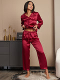 SilkSilky UK Pure Silk Long Sleeve Lapel Women's Pyjamas Wine 004