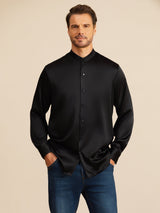 [Black] SilkSilky-UK Long Sleeve Stand Collar Men''s Shirt 001