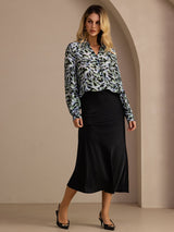 [Teal Leopard] SilkSilky-UK Long Sleeve Lapel Collar Blouse 007