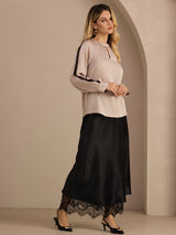 [Tan] SilkSilky-UK Long Sleeve Keyhole Neck Women's Blouse 006