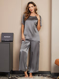 SilkSilky UK Pure Silk Short Sleeve Womens Pajamas DarkGray 001