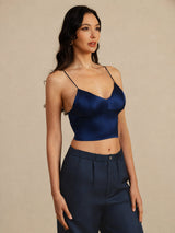 [Dark Blue] SilkSilky-UK Spaghetti Strap V Neck Camisole 002