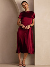 [Dark Red] SilkSilky-UK Short Sleeve Crew Neck Dress 005