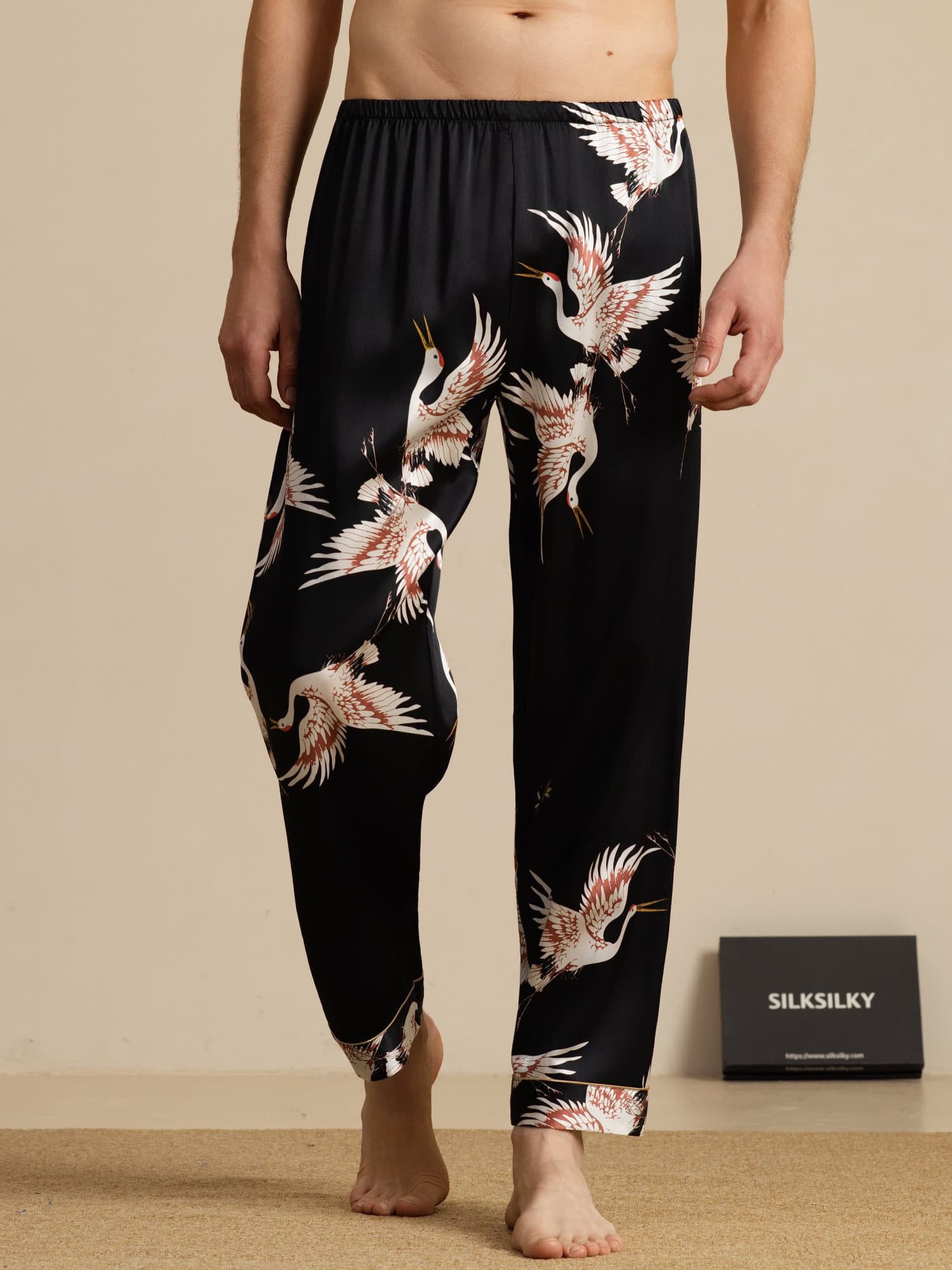 [Black] SilkSilky-UK 19Momme Mens Sleep Bottoms 003