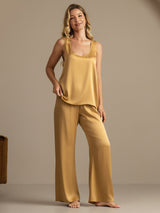 [Tan] SilkSilky-UK 19Momme Machine-Washable Silk Sleeveless Scoop Neck Women's Pyjamas 007