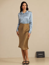 [Grayish Blue] SilkSilky-UK Long Sleeve Lapel Collar Women's Shirt 007