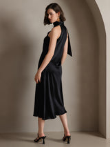 [Black] SilkSilky-UK Sleeveless Tie Neck Dress 002