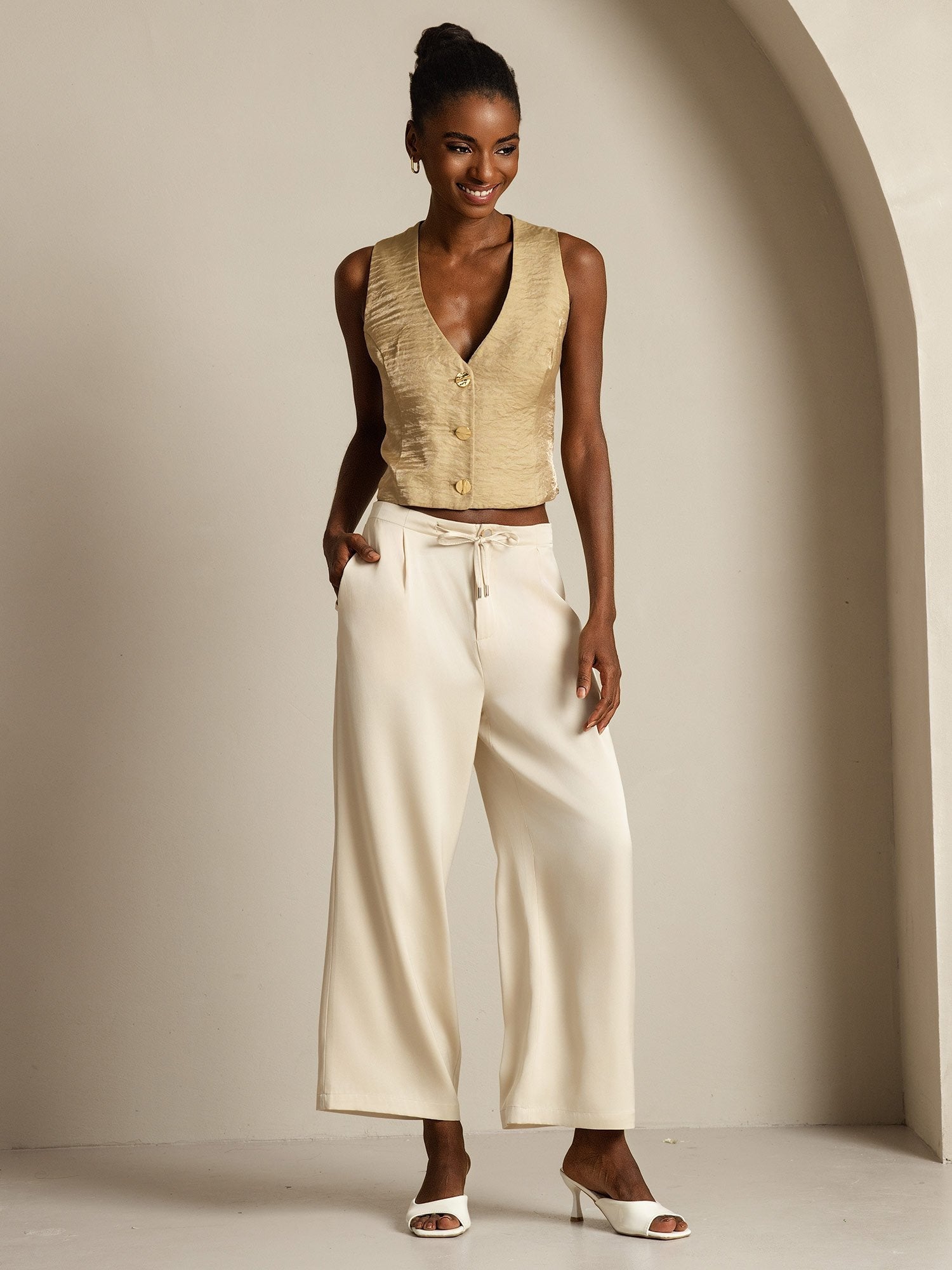 [Beige] SilkSilky-UK 19Momme Silk Womens Pants 008