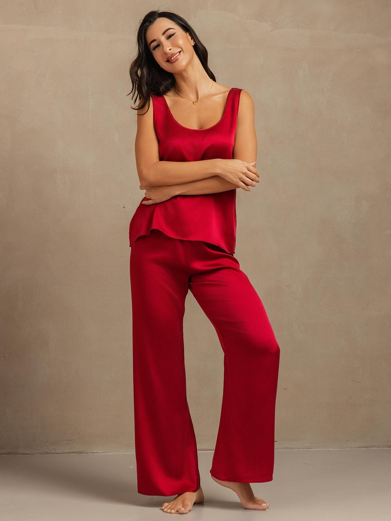 [Wine] SilkSilky-UK 19Momme Washable Silk Womens Pajamas 001,