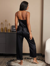 [Black] SilkSilky-UK Spaghetti Strap V Neck Camisole Set 003