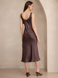 SilkSilky UK Pure Silk Sleeveless Boat Neck Dress Coffee 002