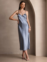 [Grayish Blue] SilkSilky-UK Spaghetti Strap V Neck Dress 001