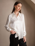 SilkSilky UK 19Momme Silk Long Sleeve Collar Women's Shirt White 001