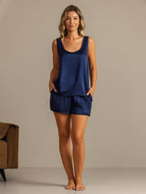 [Dark Blue] SilkSilky-UK 19Momme Machine-Washable Silk Sleeveless Scoop Neck Women's Pyjamas 008